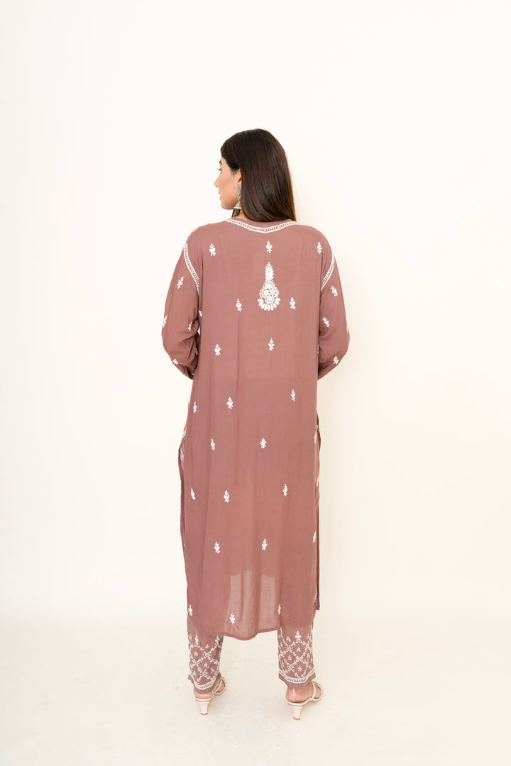 Brown chikankari co-ord set