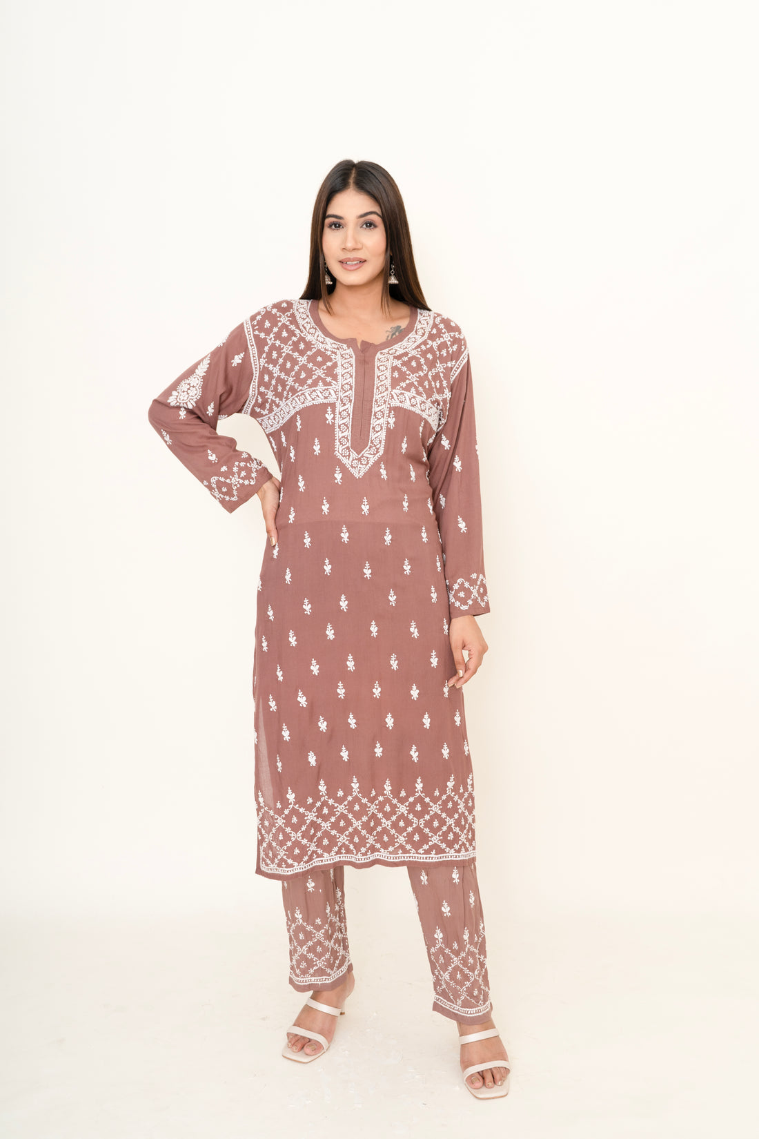 Brown chikankari co-ord set