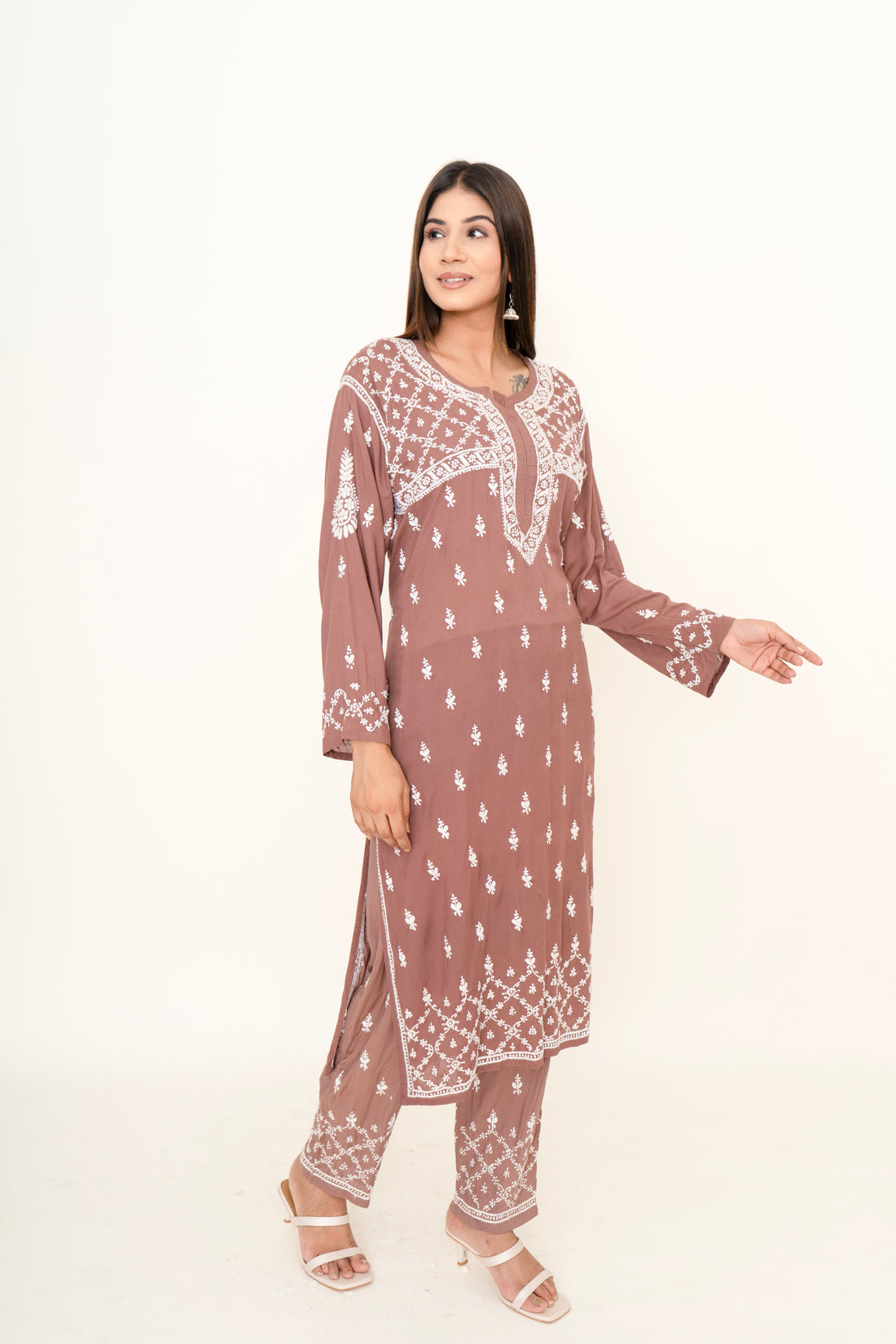 Brown chikankari co-ord set