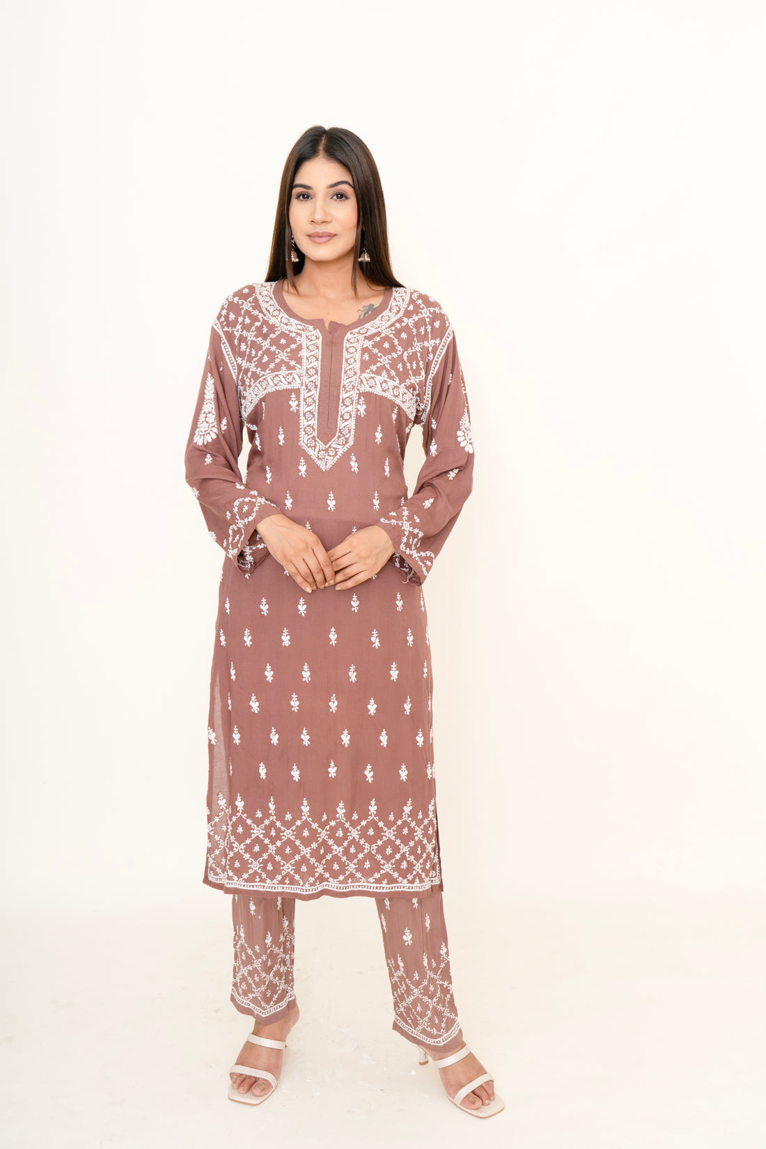 Brown chikankari co-ord set