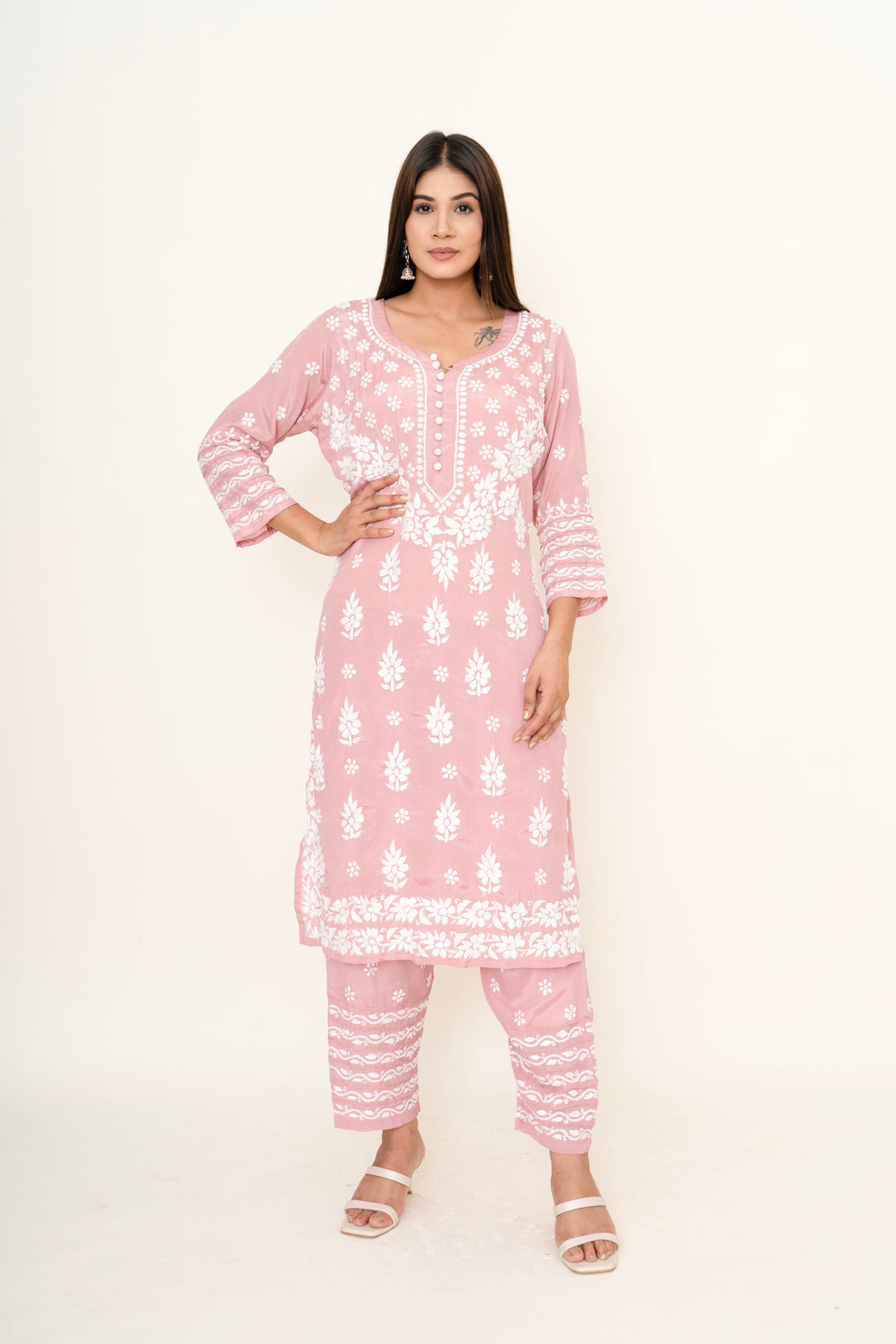 Pink chikankari co-ord set