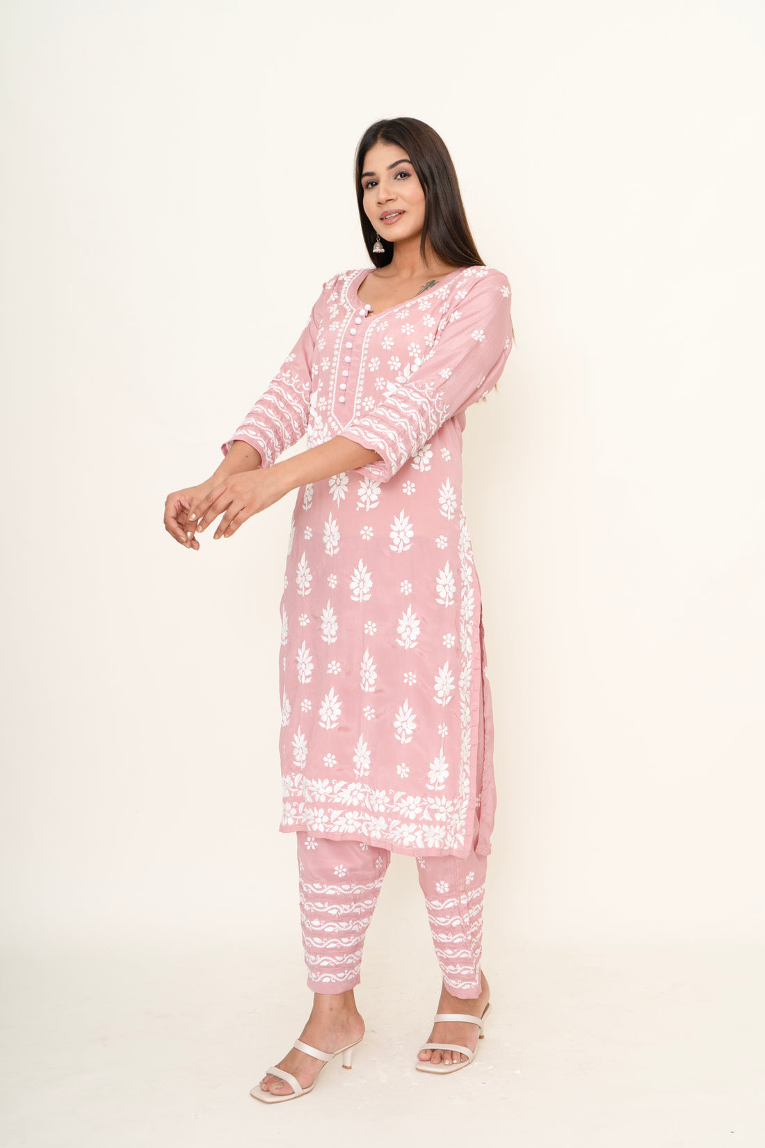 Pink chikankari co-ord set