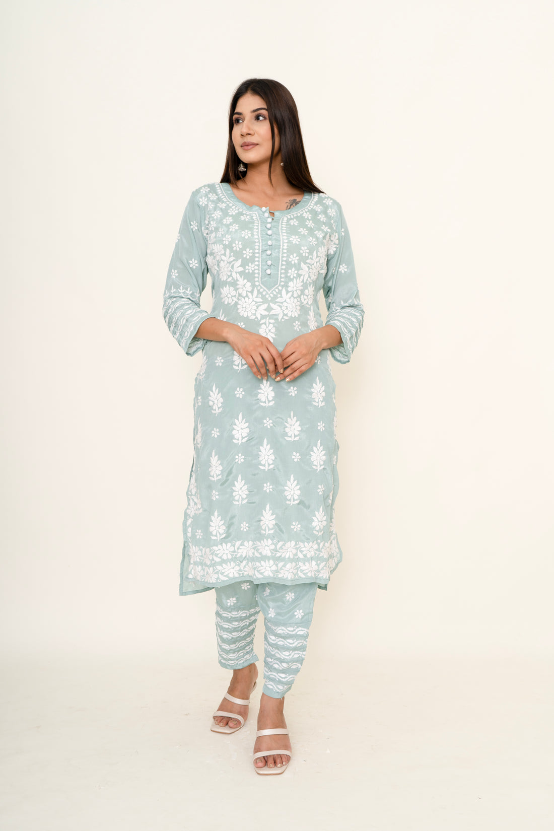 Blue chikankari co-ord set