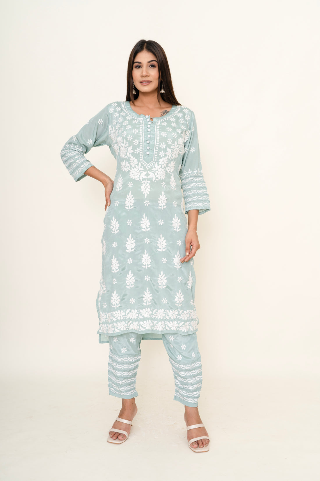 Blue chikankari co-ord set