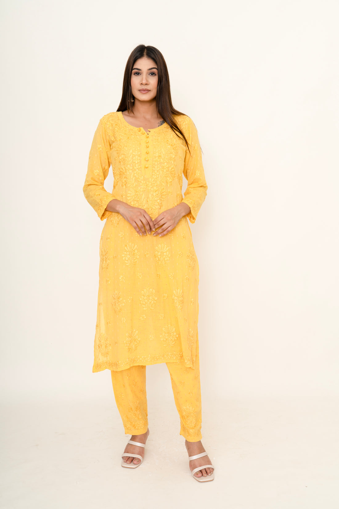 Yellow chikankari co-ord set