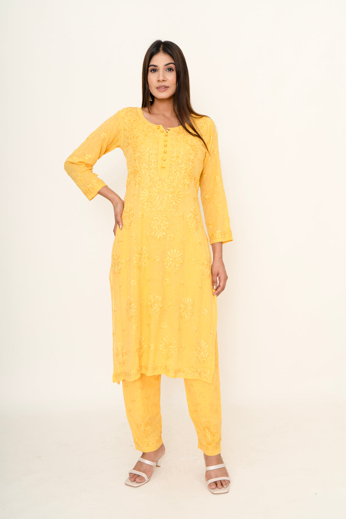 Yellow chikankari co-ord set