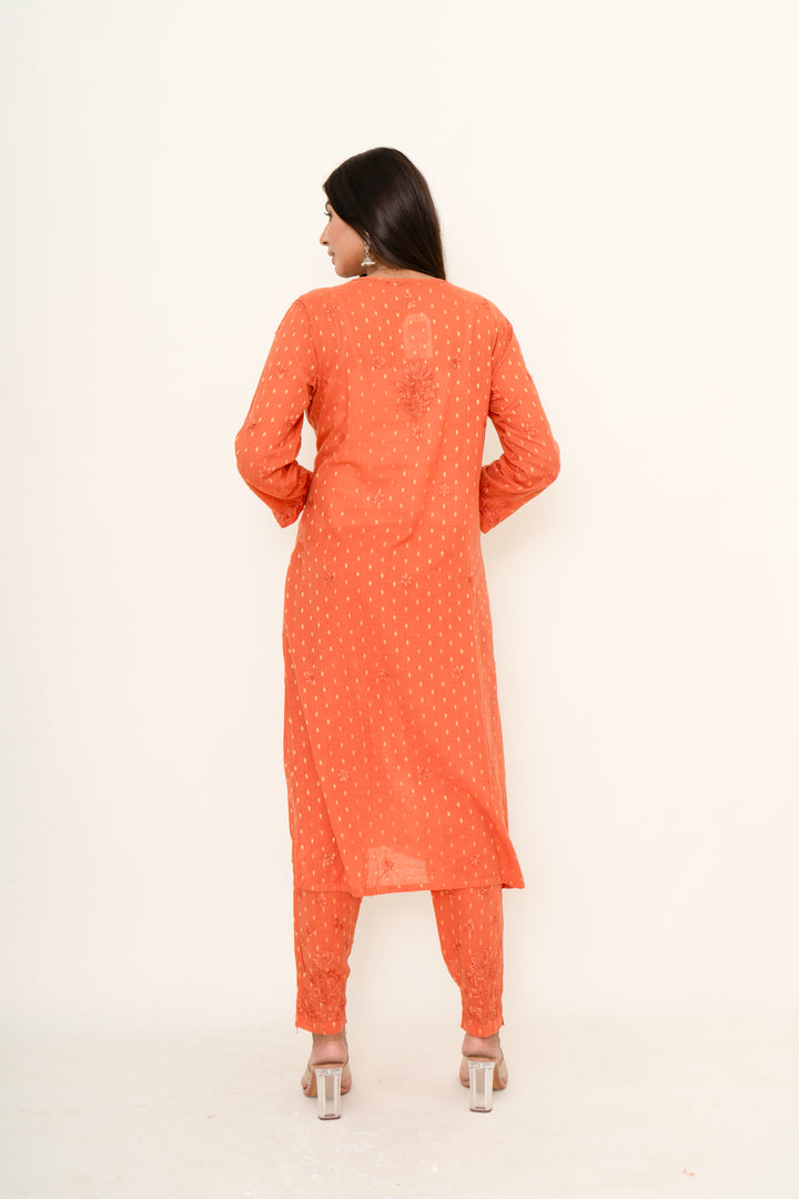 Orange chikankari co-ord set