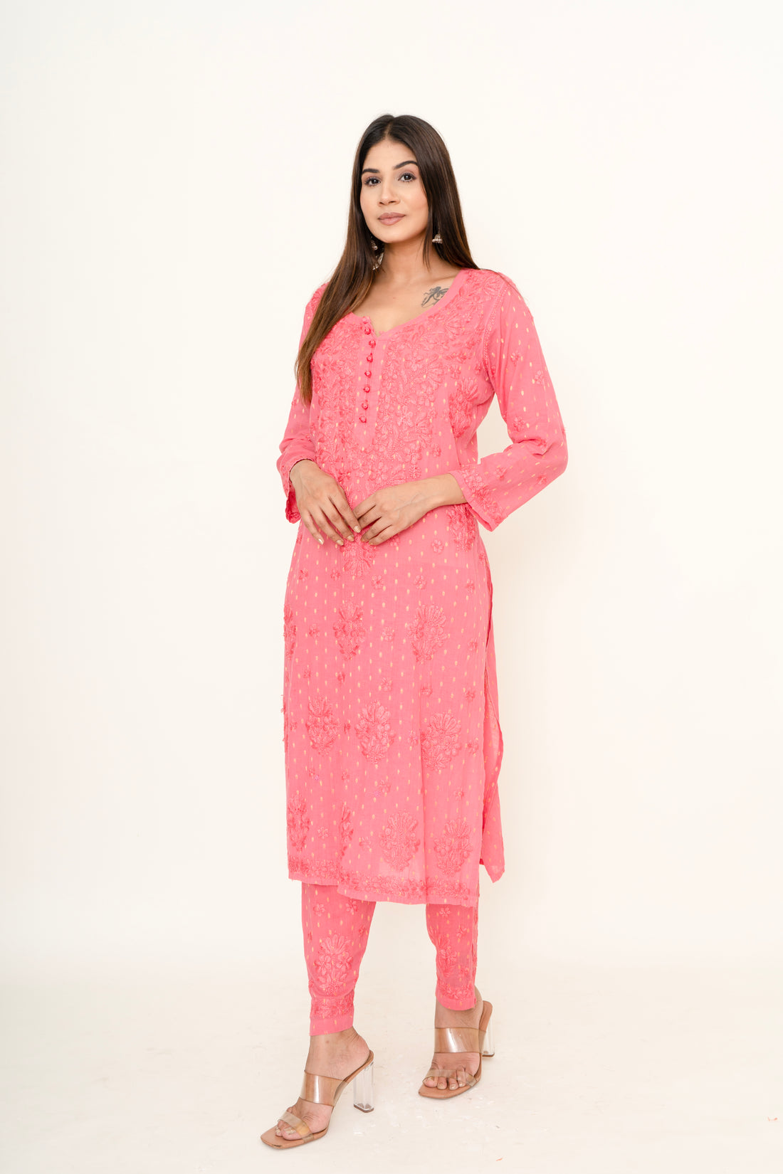 Pink chikankari co-ord set