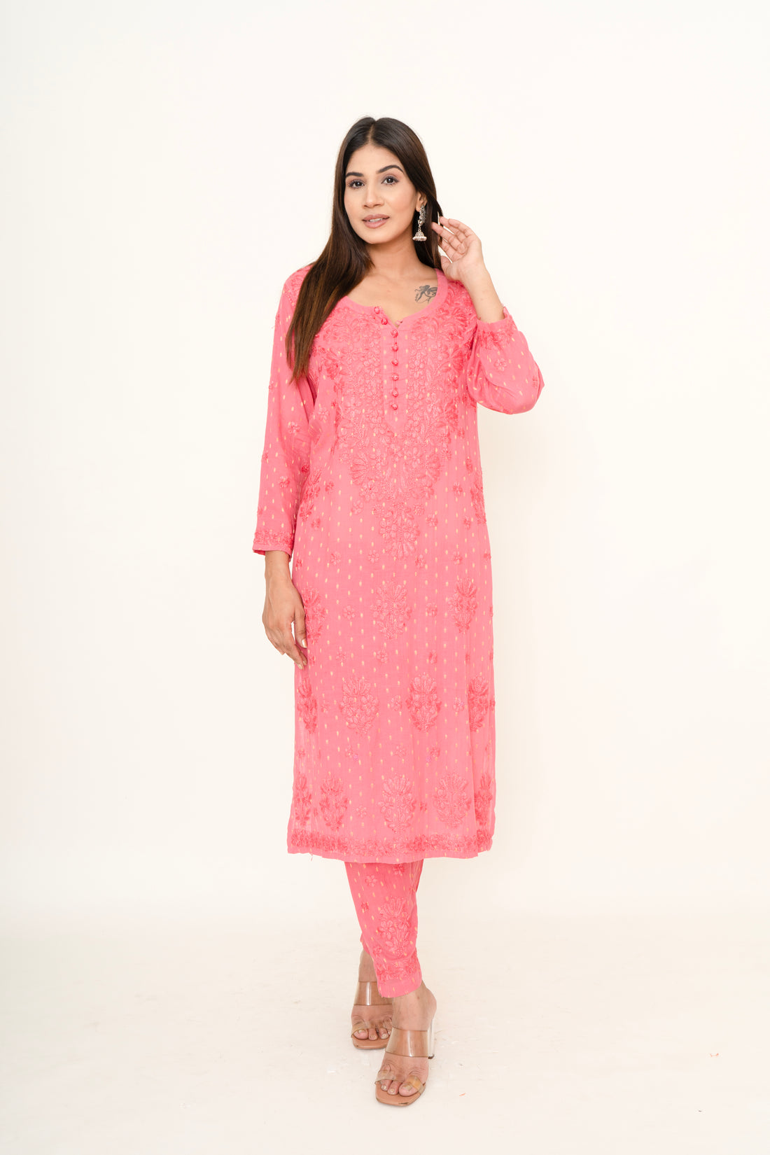 Pink chikankari co-ord set