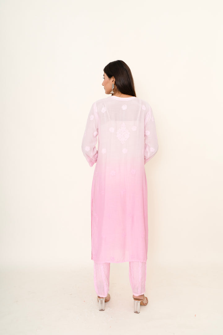 Ombre pink chikankari co-ord set