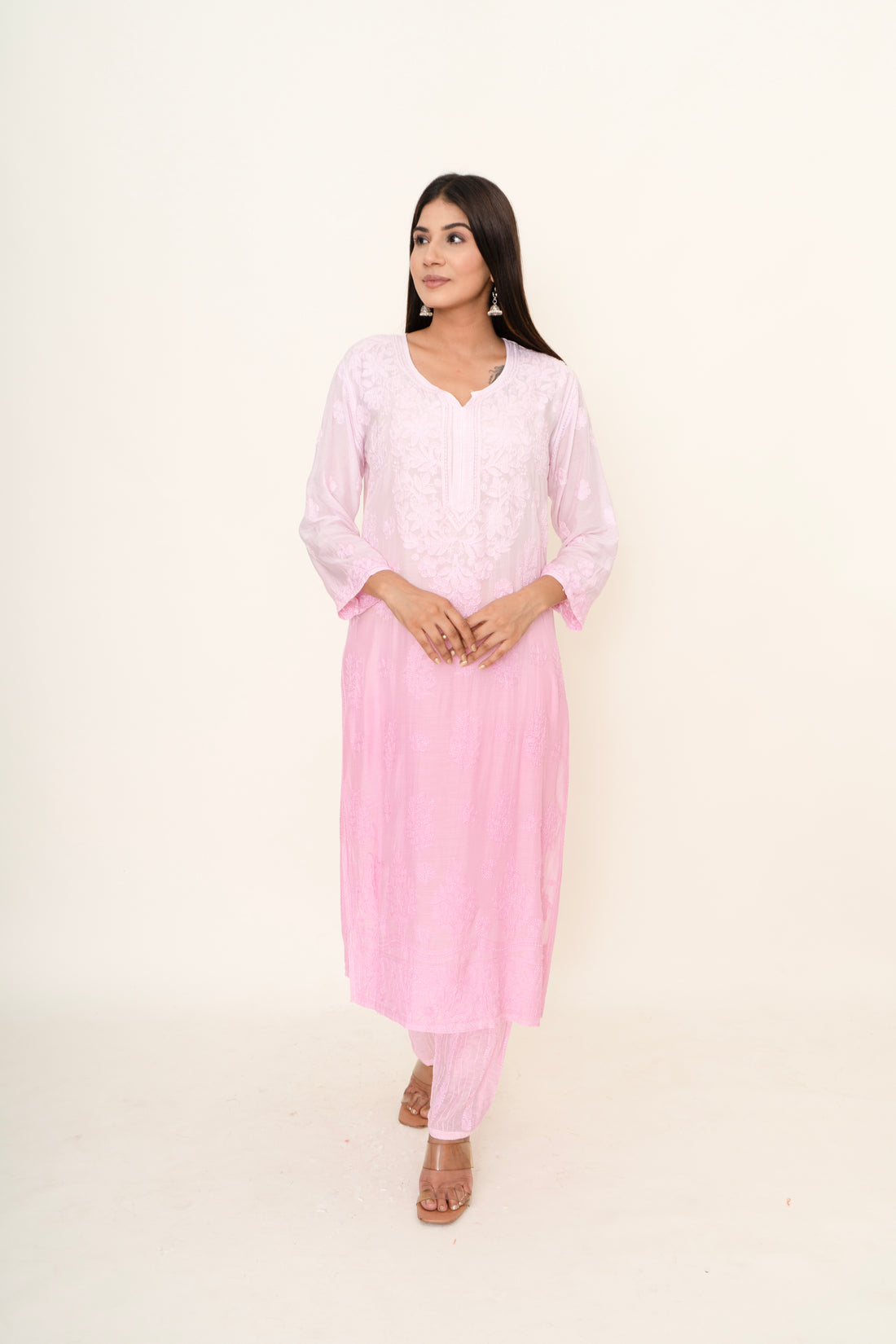 Ombre pink chikankari co-ord set