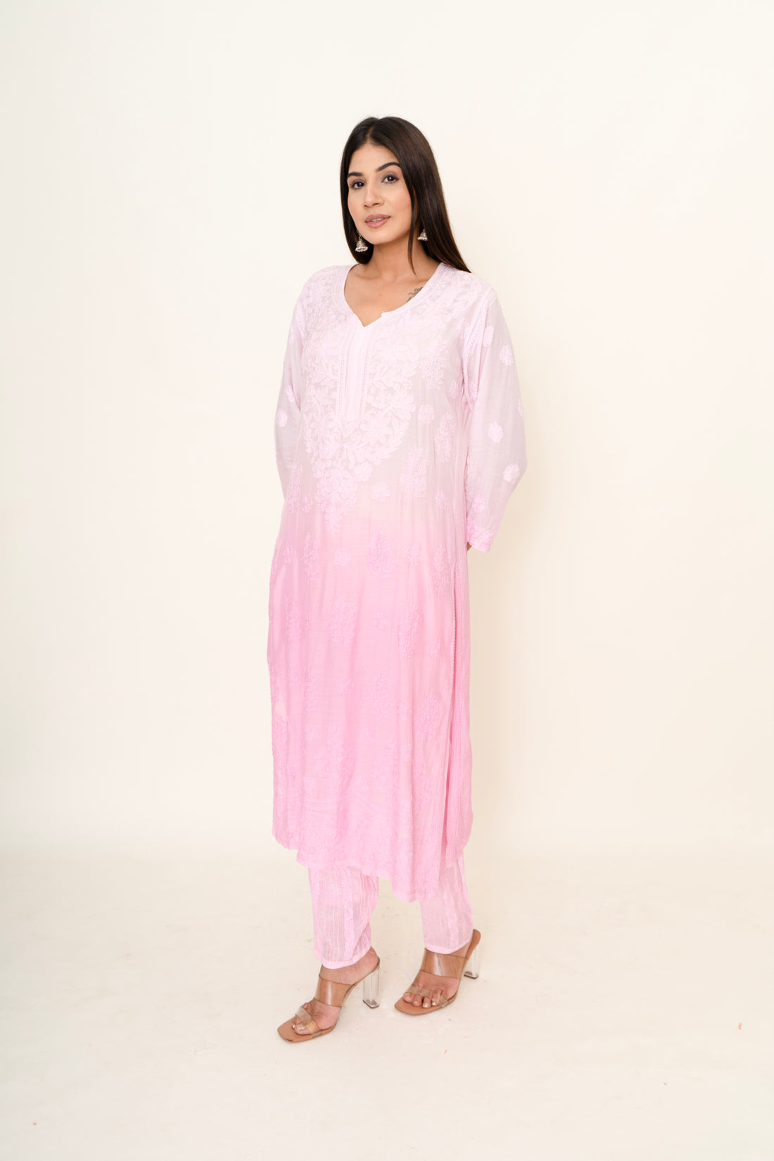 Ombre pink chikankari co-ord set