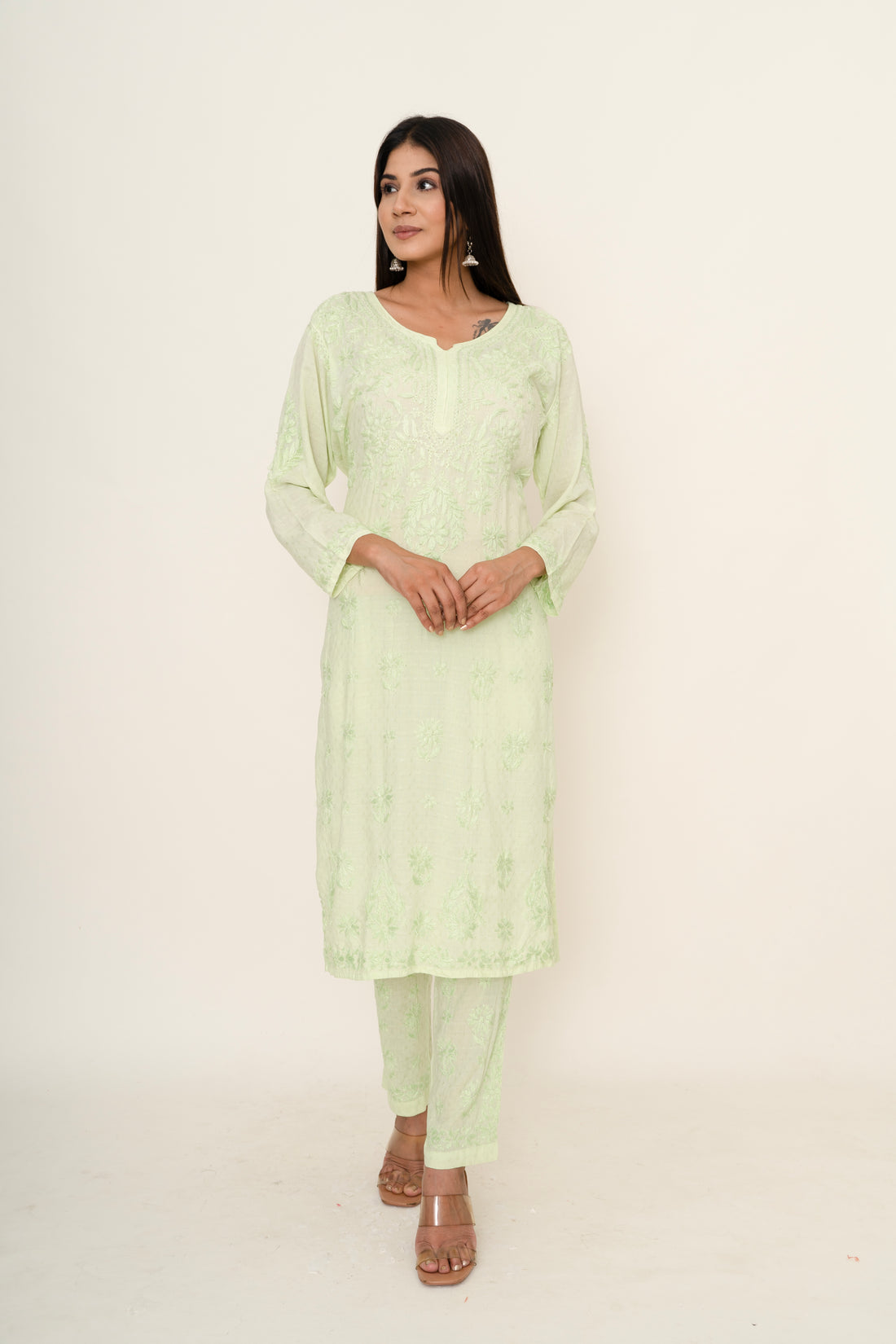 Lemon yellow chikankari co-ordset