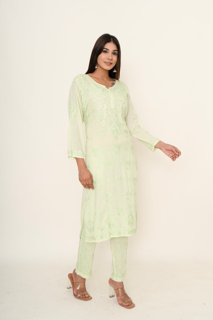 Lemon yellow chikankari co-ordset