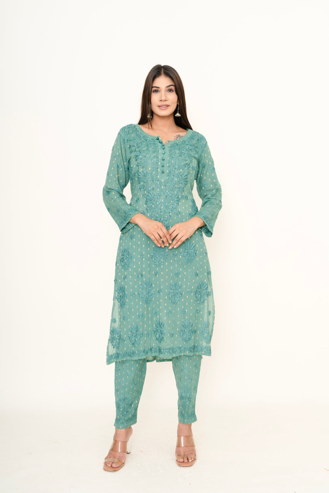 Green chikankari co-ord set