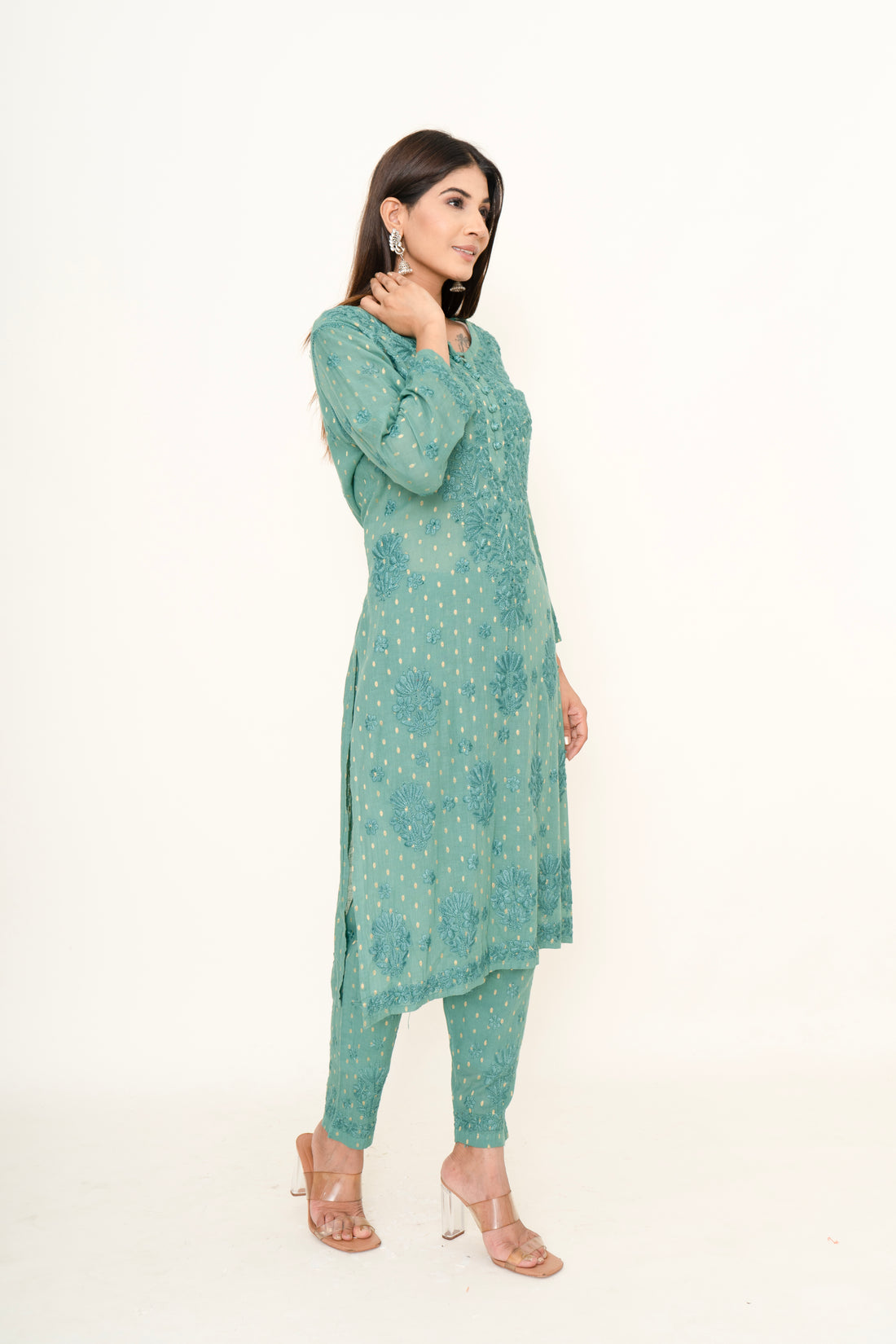 Green chikankari co-ord set