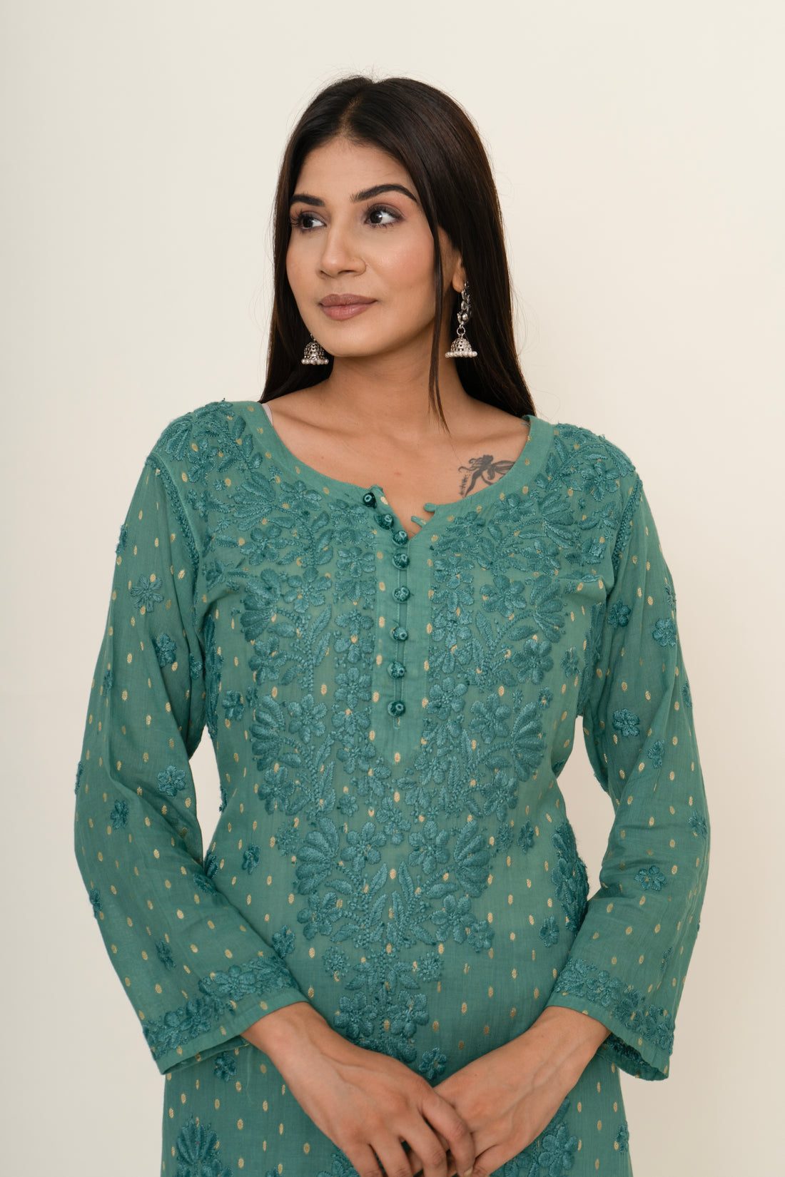 Green chikankari co-ord set