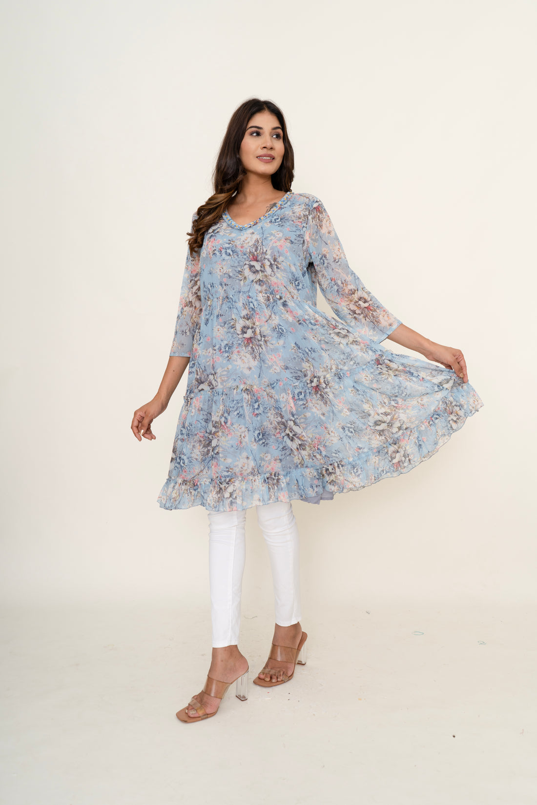 Floral chiffon kurta