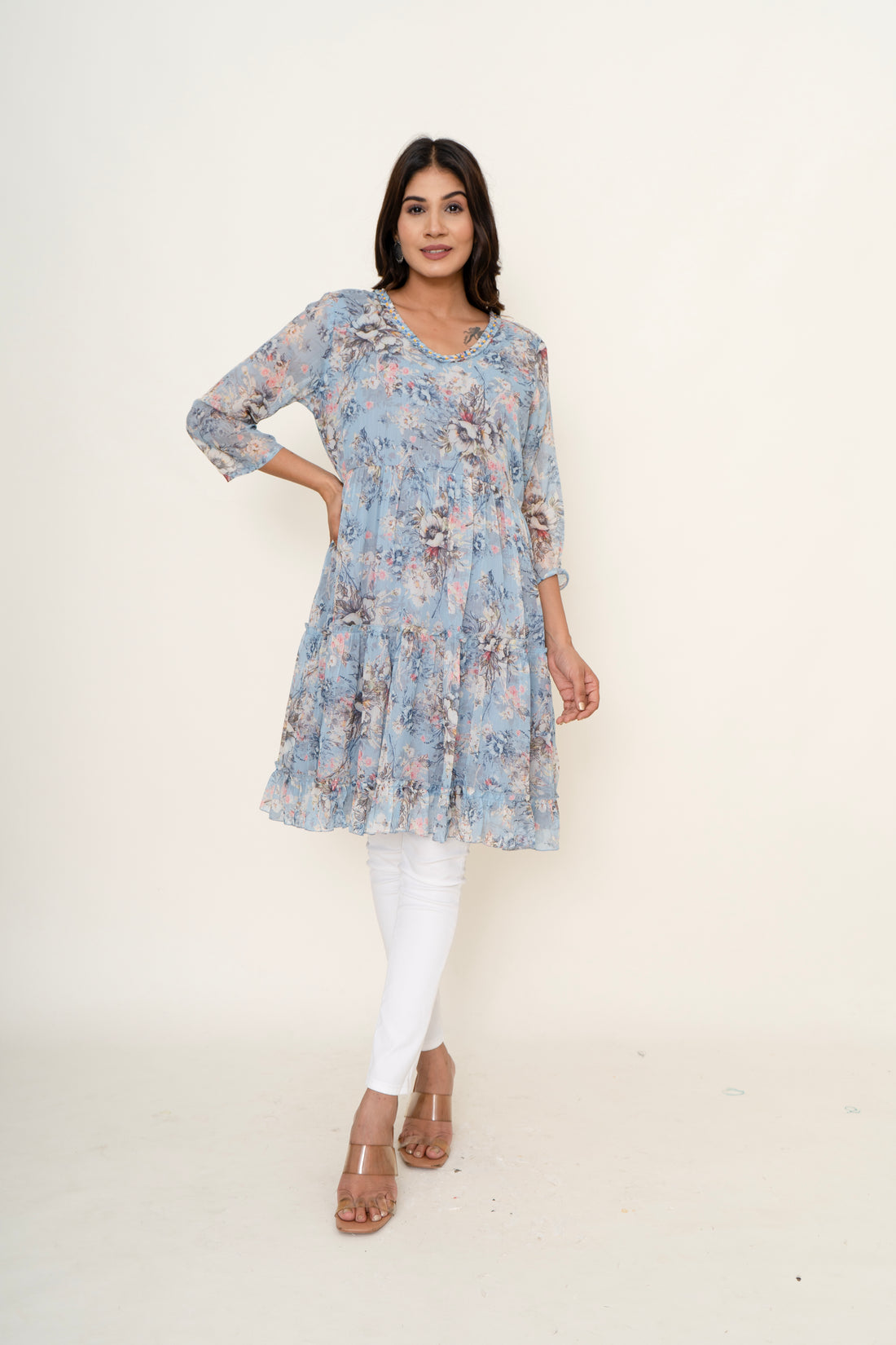 Floral chiffon kurta