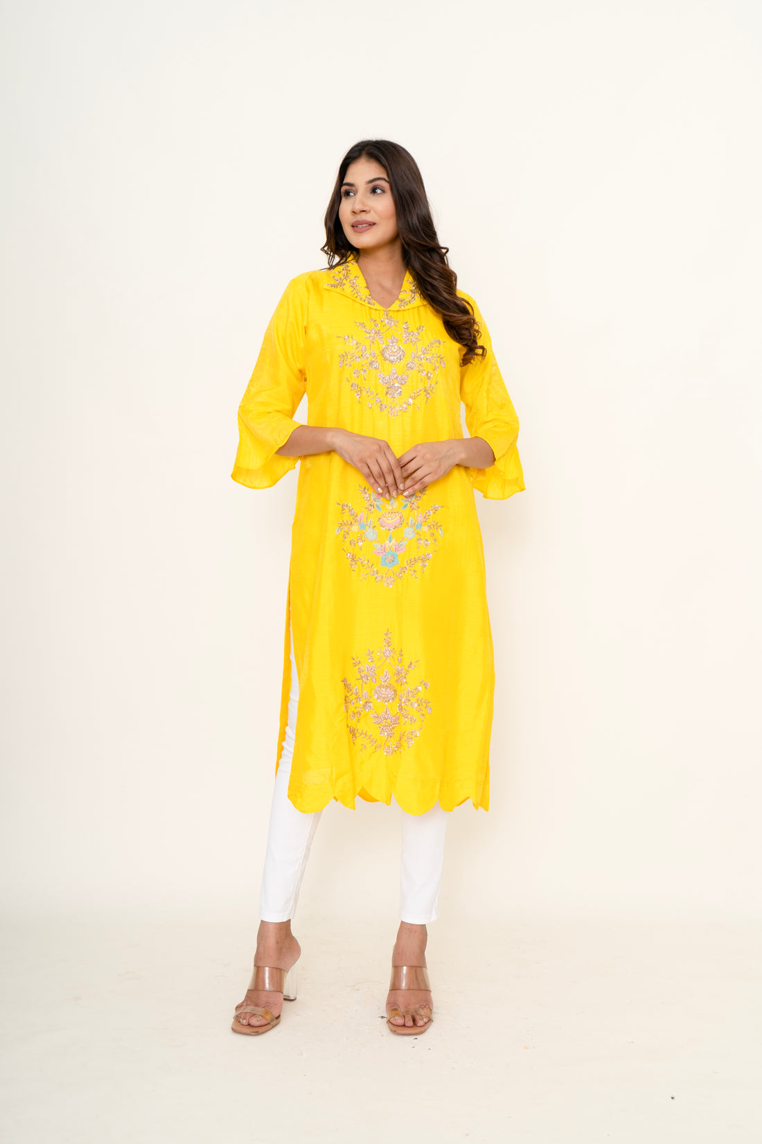 Lemon Yellow cotton silk kurta