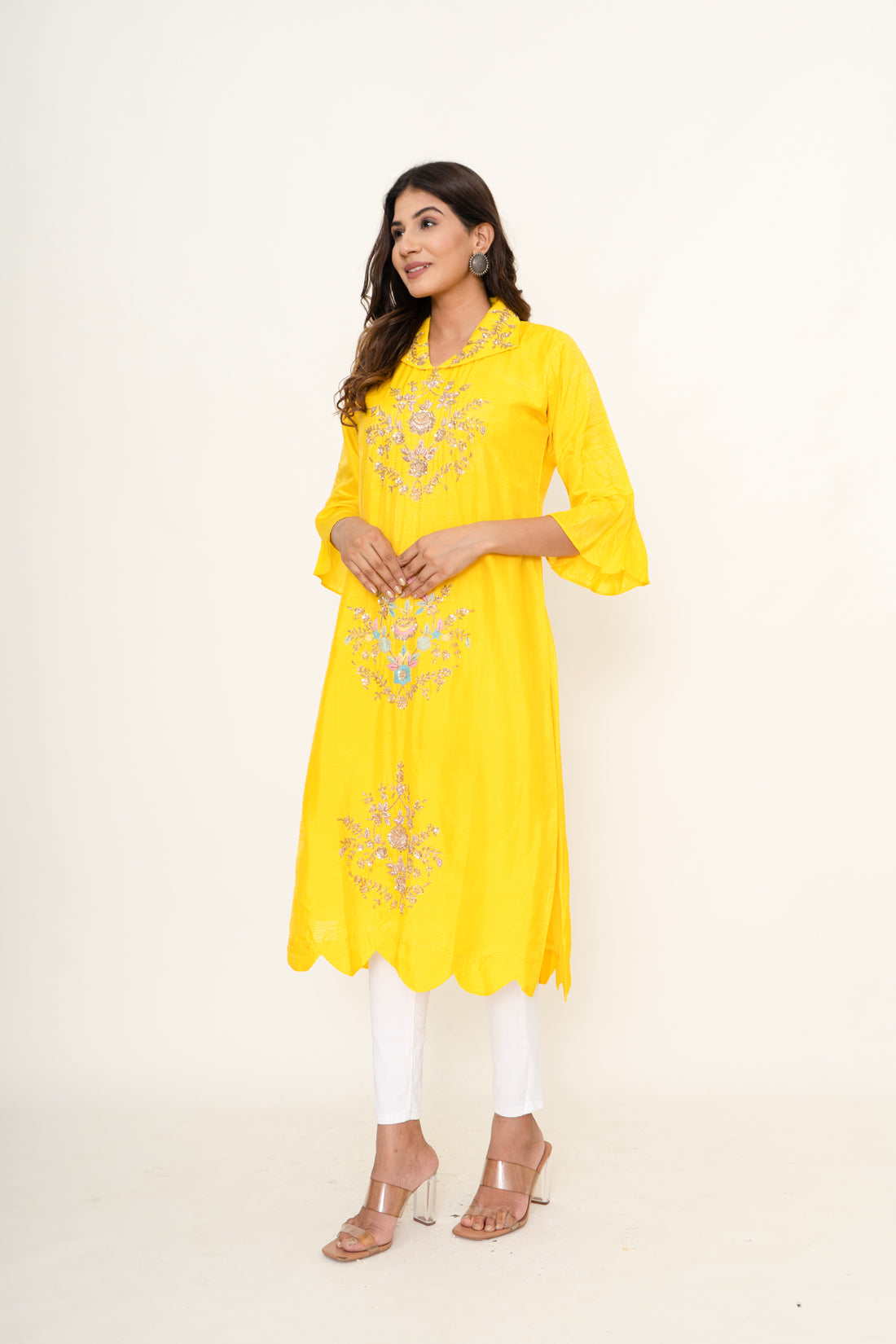 Lemon Yellow cotton silk kurta