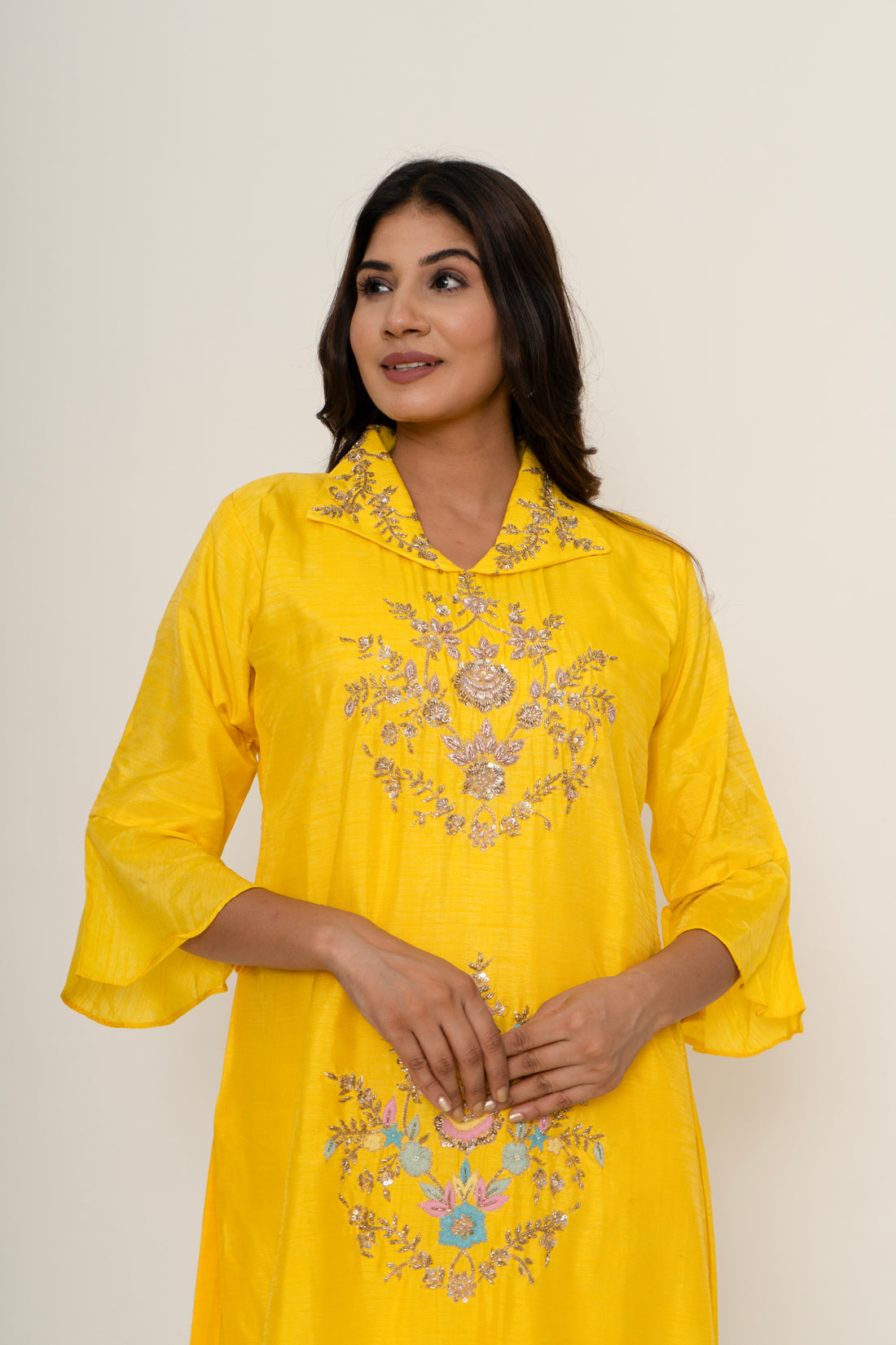 Lemon Yellow cotton silk kurta