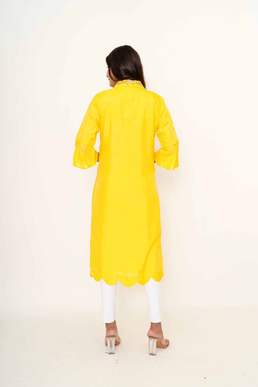 Lemon Yellow cotton silk kurta