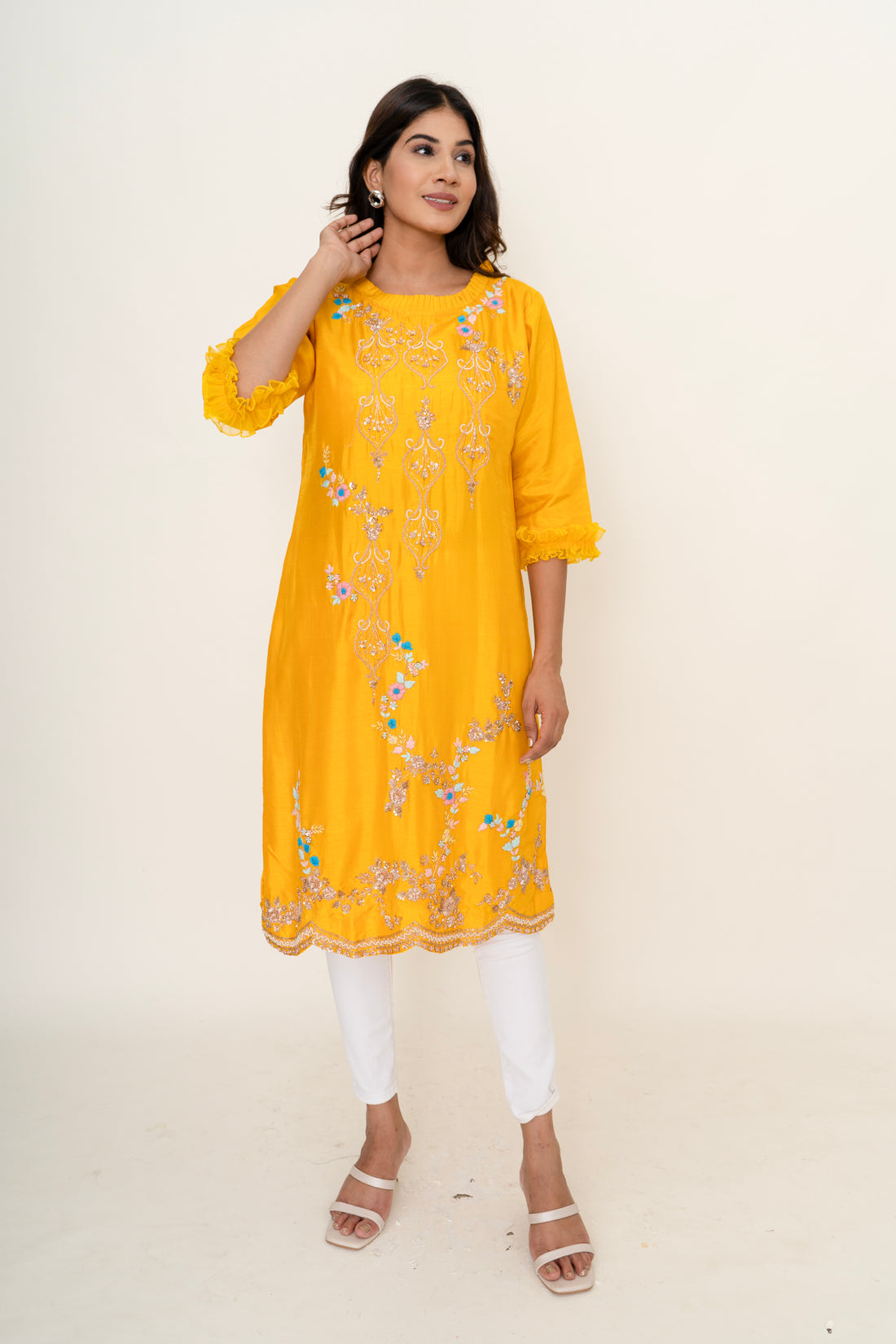 Yellow cotton silk kurta