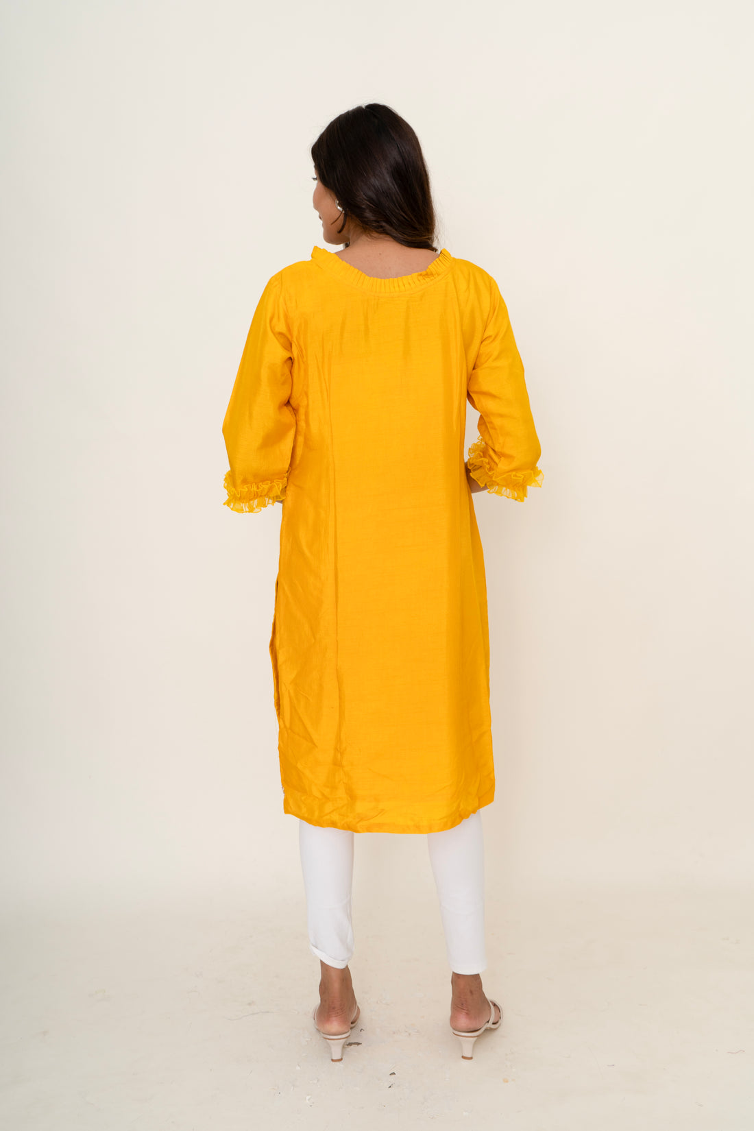 Yellow cotton silk kurta