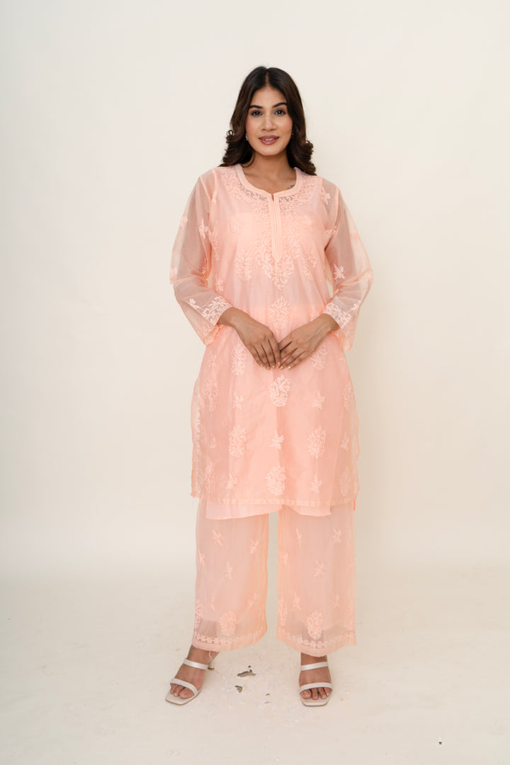 Peach chikankari co-ord set