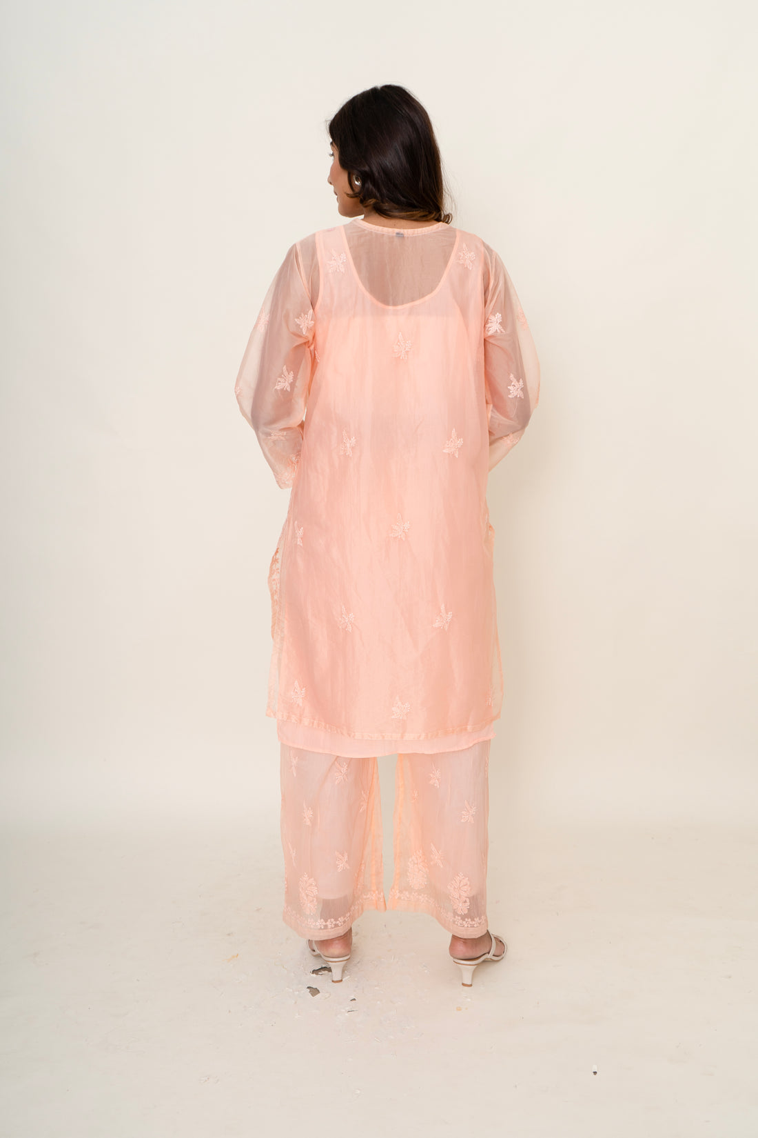 Peach chikankari co-ord set