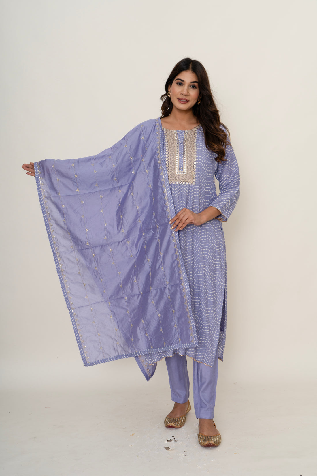 Purple Cotton silk suit set