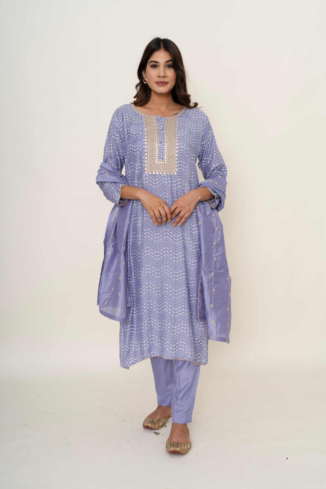 Purple Cotton silk suit set