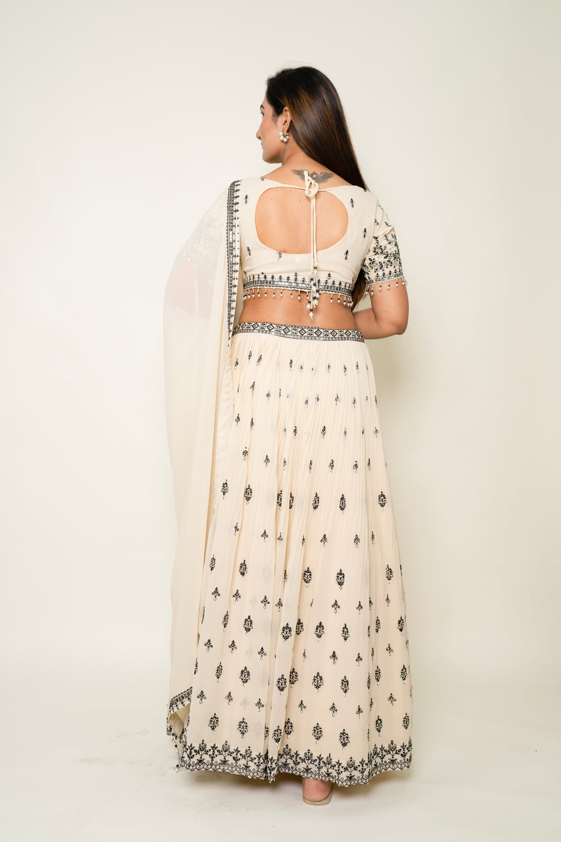 Cream Pearl Embroidery Lehenga