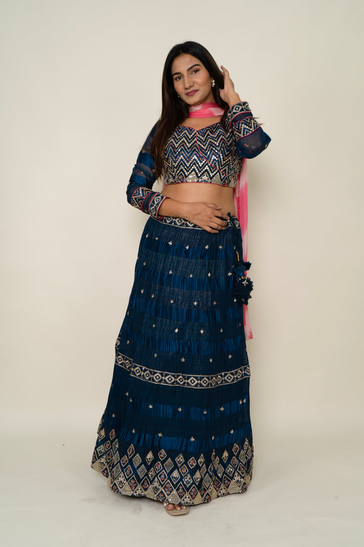 Navy Blue Zari Lehenga