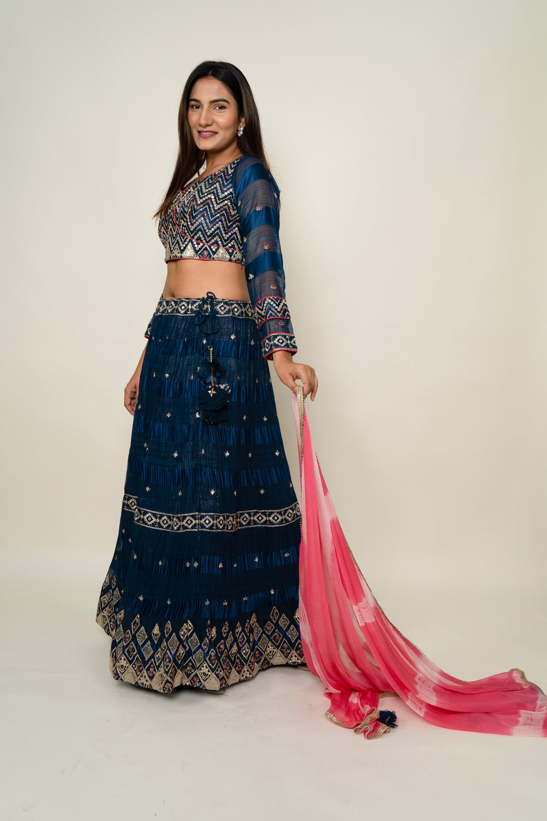 Navy Blue Zari Lehenga