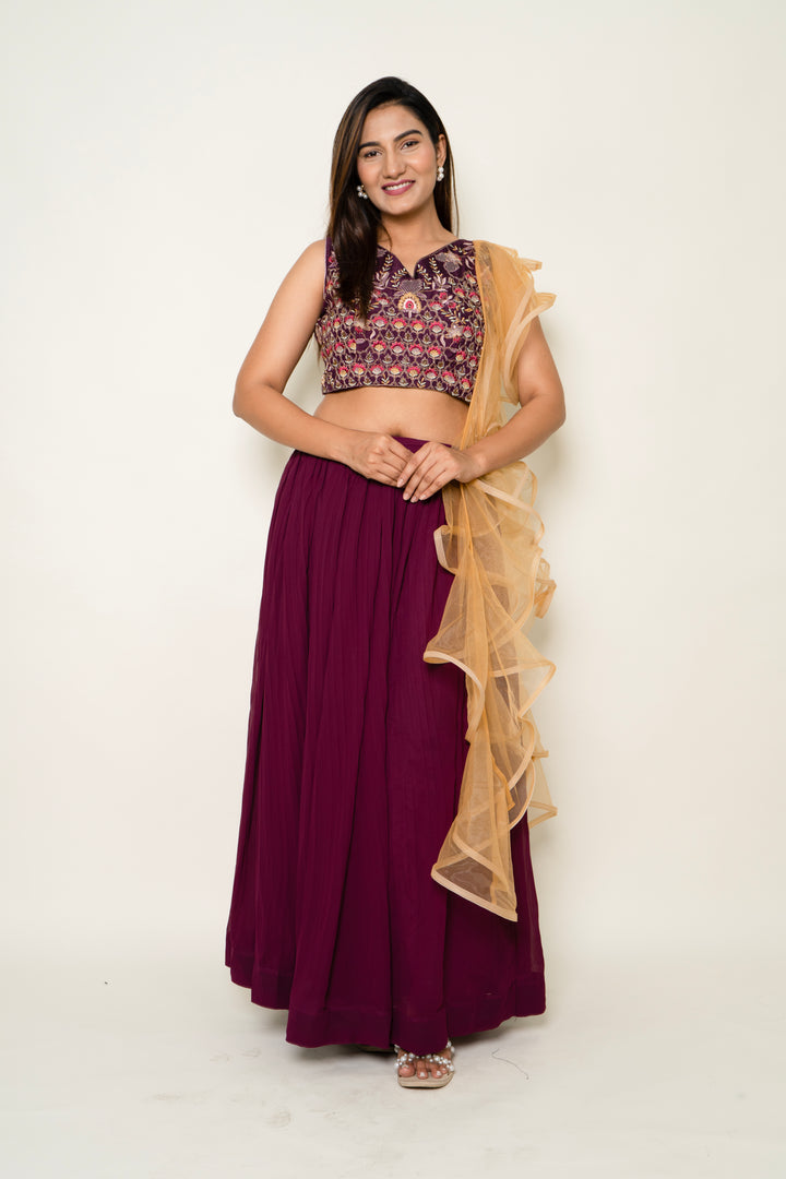 Threadwork Maroon Lehenga