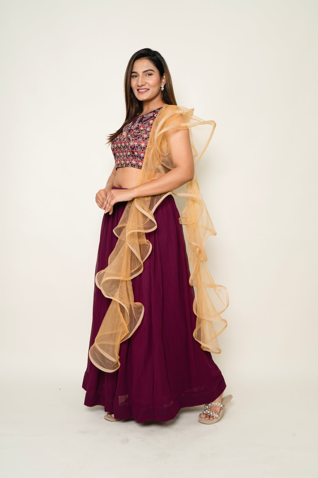 Threadwork Maroon Lehenga