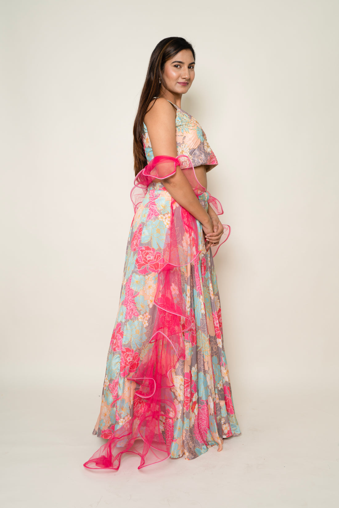 Cotton satin Floral Lehenga