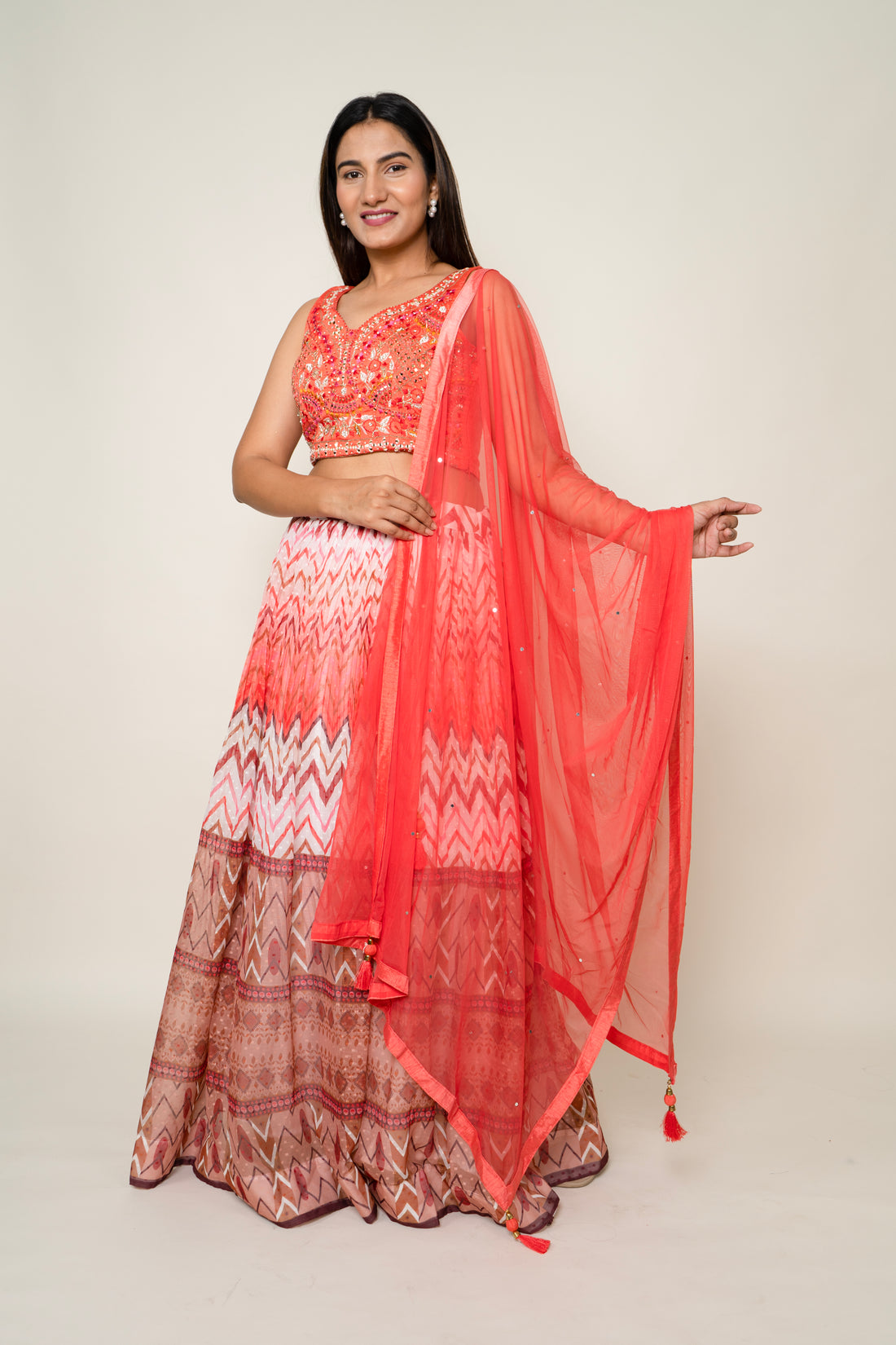 Cotton chiffon embroidery Lehenga