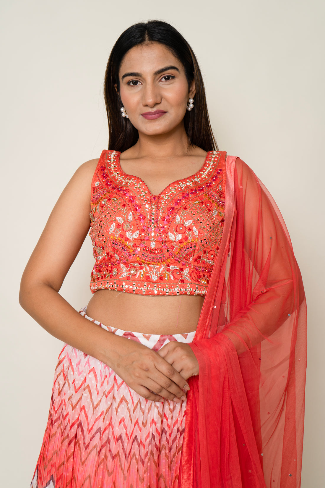 Cotton chiffon embroidery Lehenga