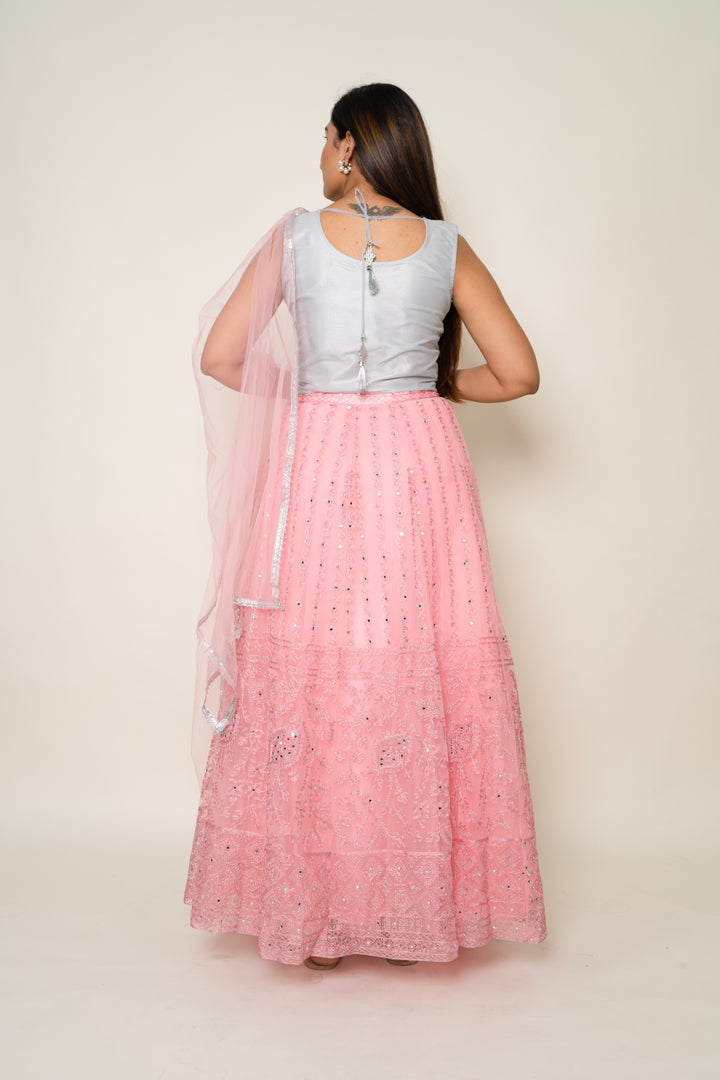 Pink Net Lehenga