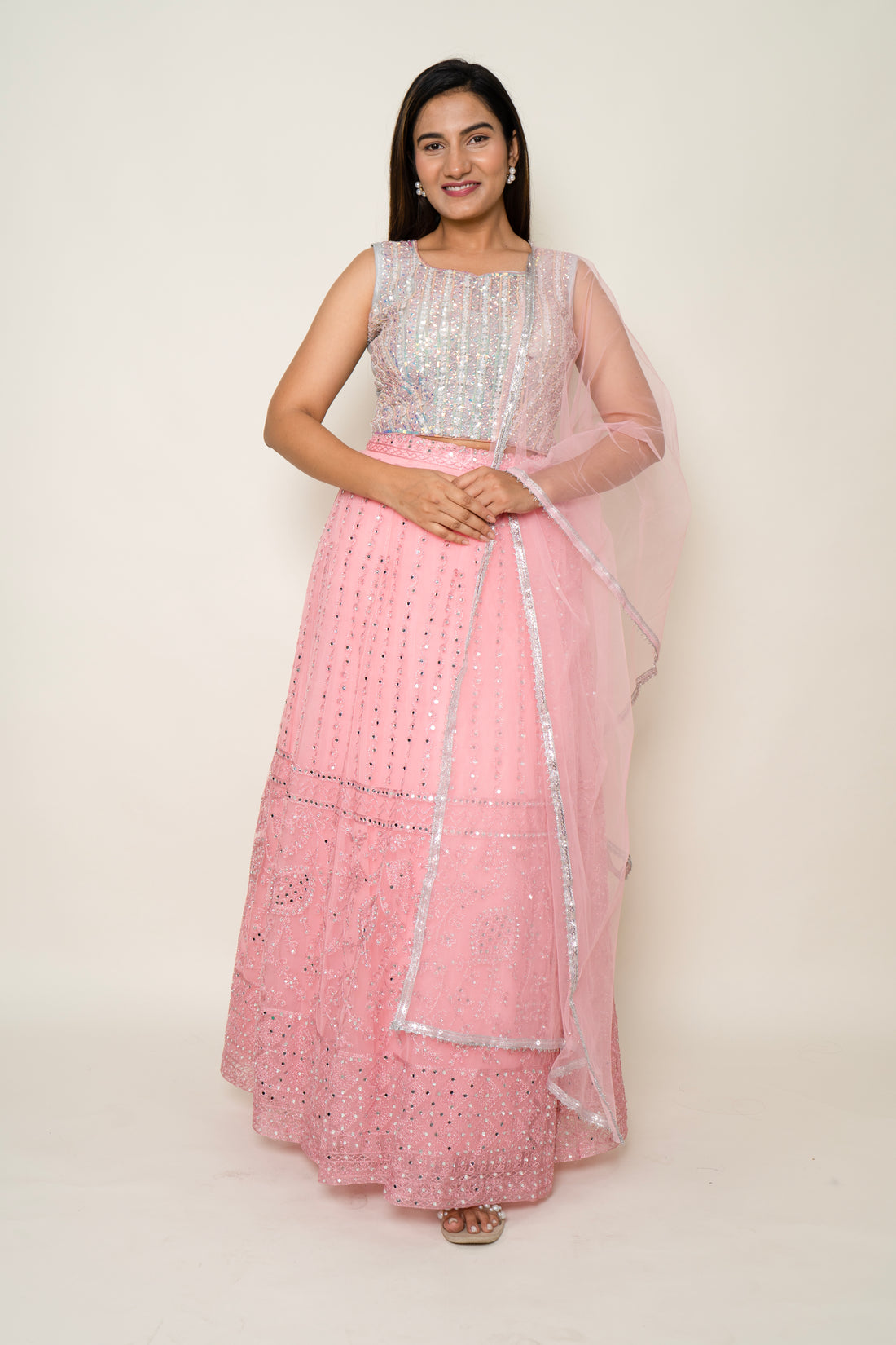 Pink Net Lehenga