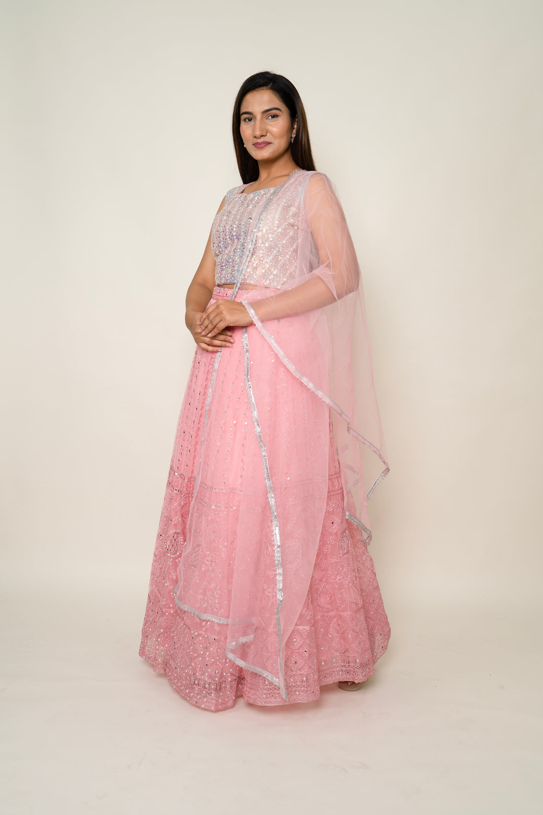 Pink Net Lehenga