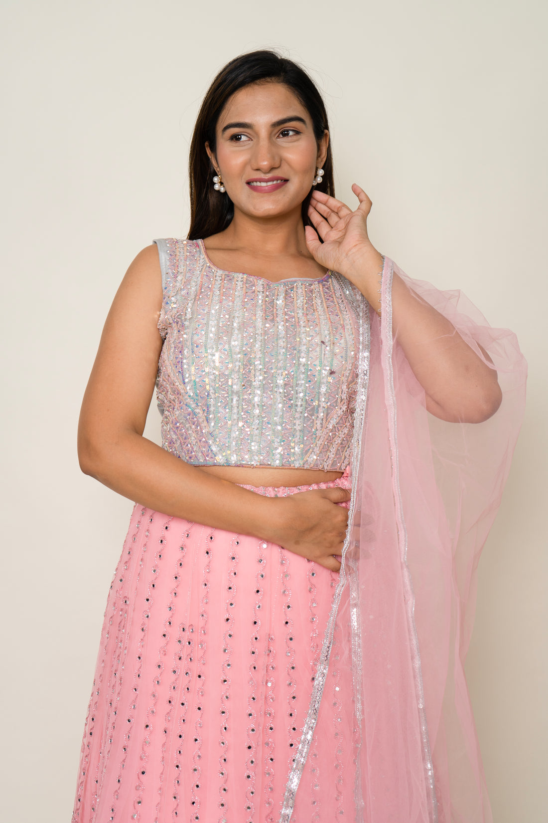 Pink Net Lehenga