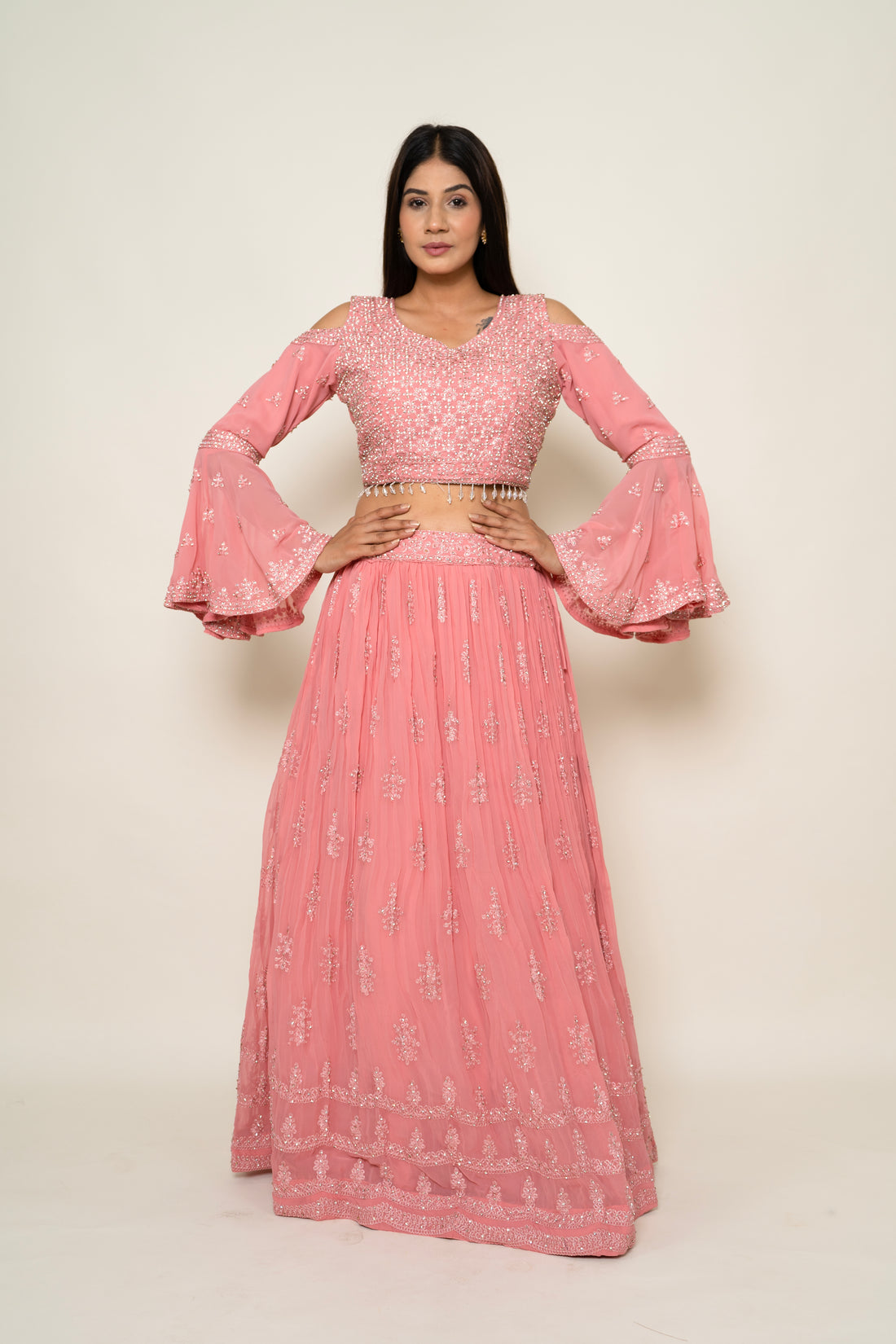 Pink Net Lehenga