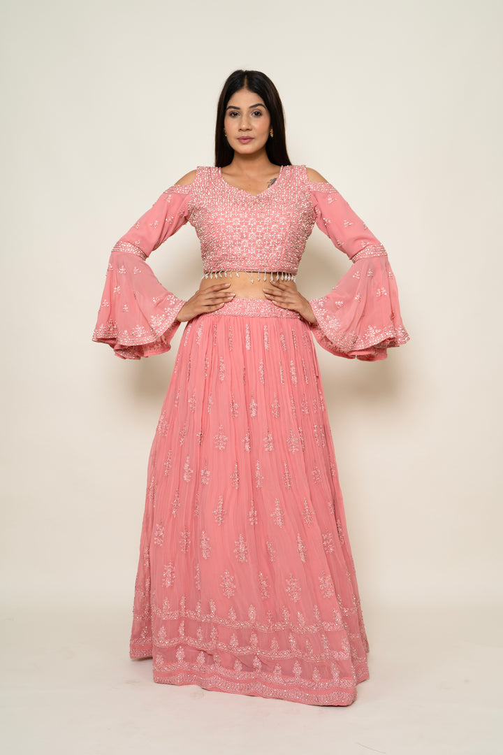 Pink Net Lehenga