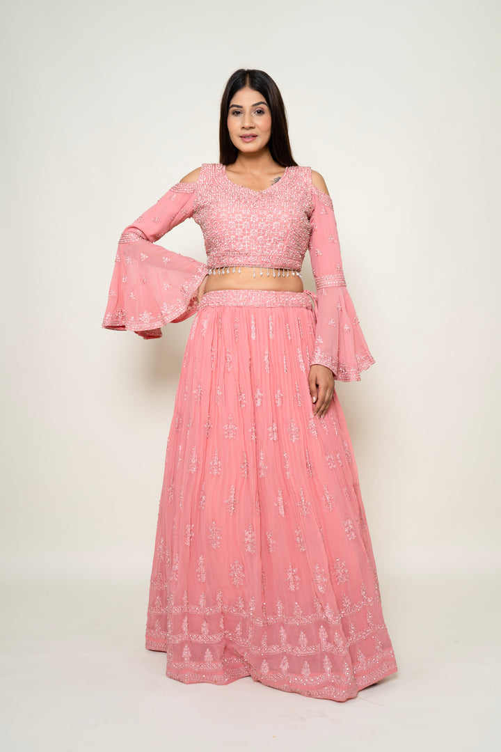 Pink Net Lehenga