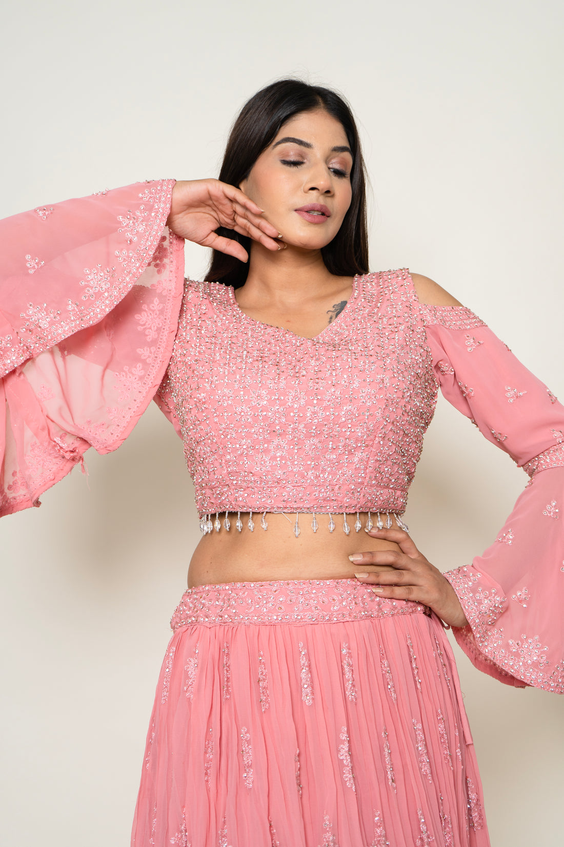 Pink Net Lehenga