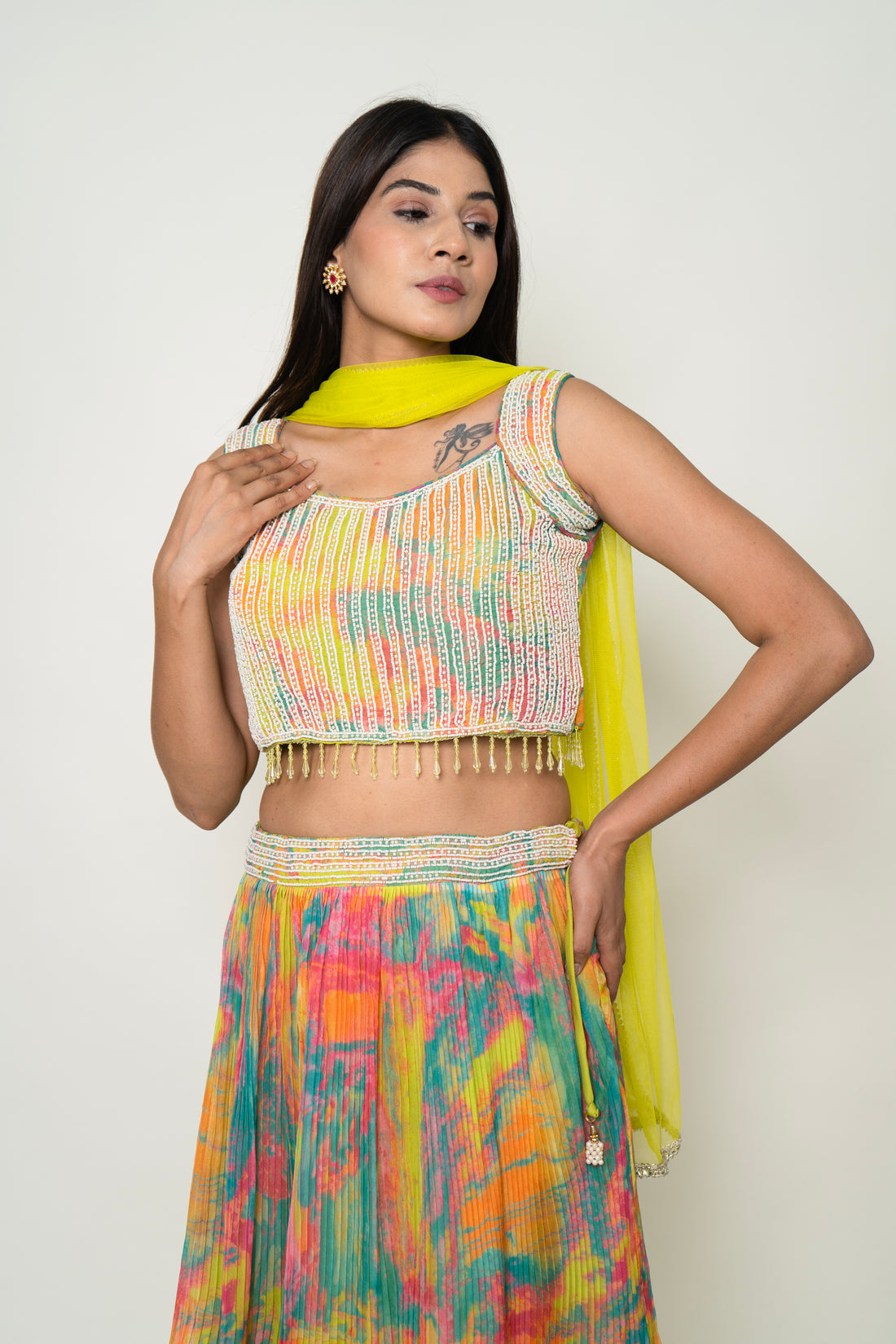 Yellow digital print Skirt With Blouse